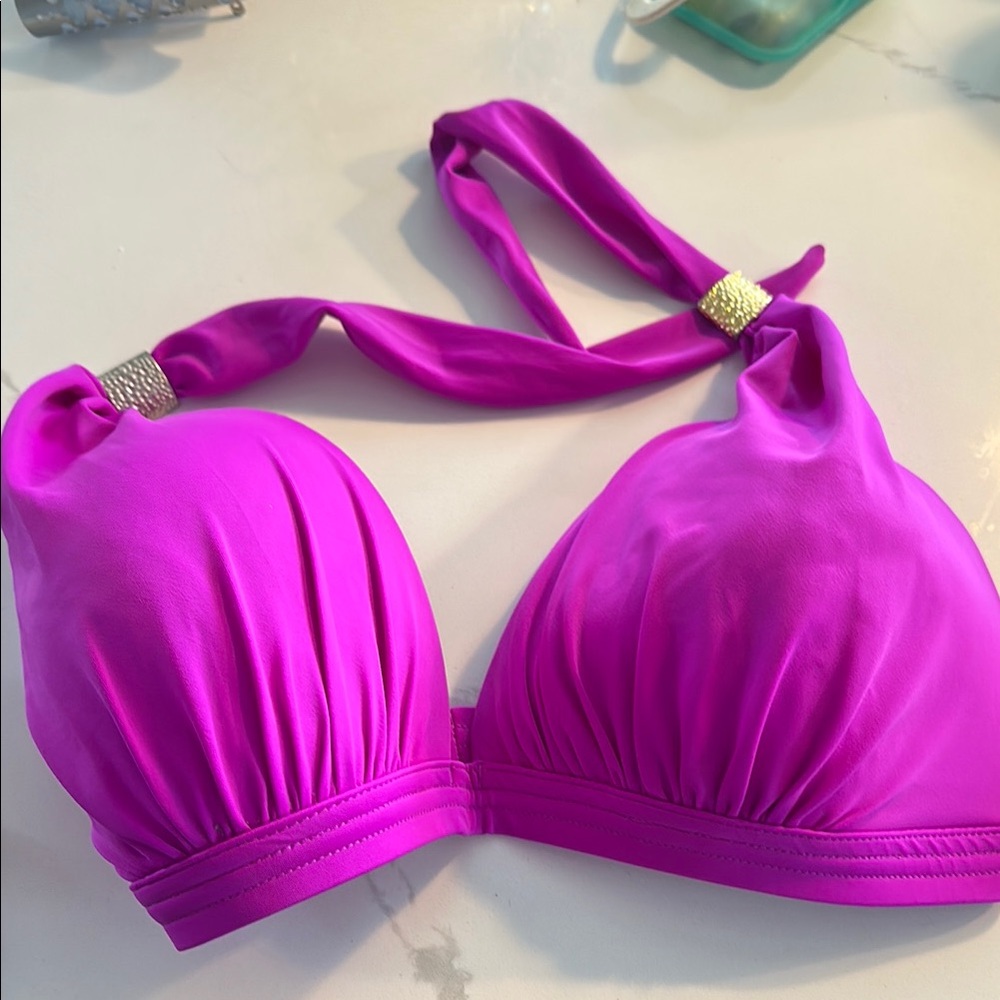 VENUS Fuchsia Bikini Top with Gold Details- vacation hold until May. Sorry